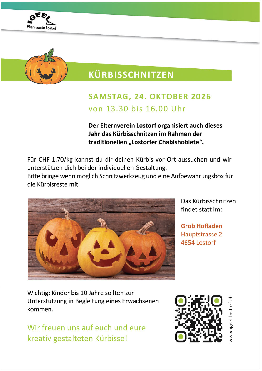 Kürbisschnitzen Hofladen Grob in Lostorf